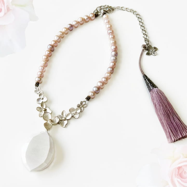 ネックレス｜天然石｜淡水パール｜ピンク｜ホワイト｜atelierKAZUMI｜アトリエカズミ