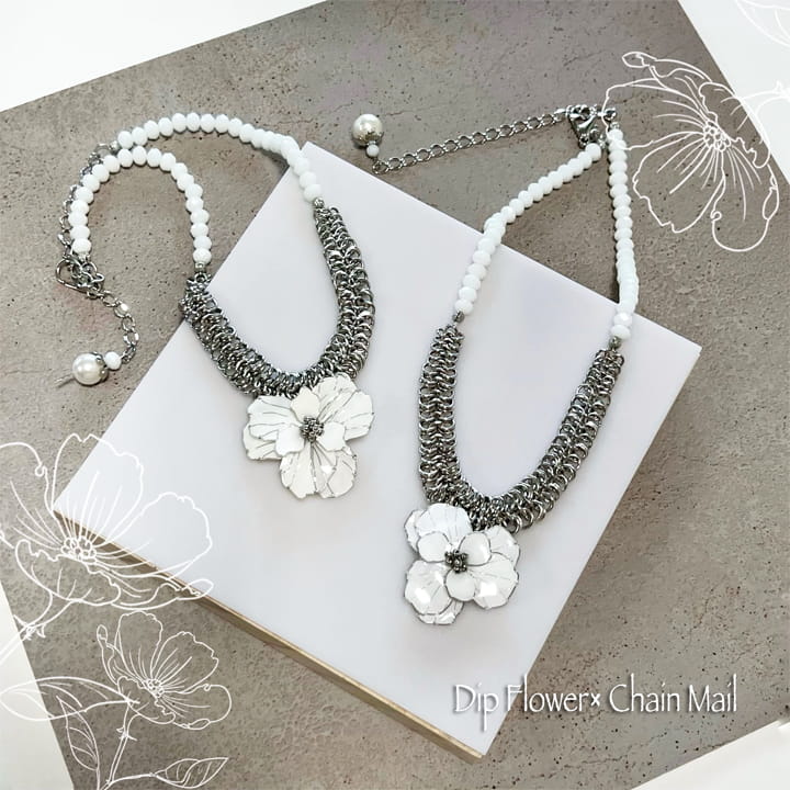 ネックレス｜ディップフラワー｜チェーンメイル｜ハンドメイドアクセサリー｜atelier KAZUMI｜アトリエカズミ